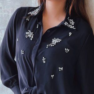 Long sleeve solid button down blouse